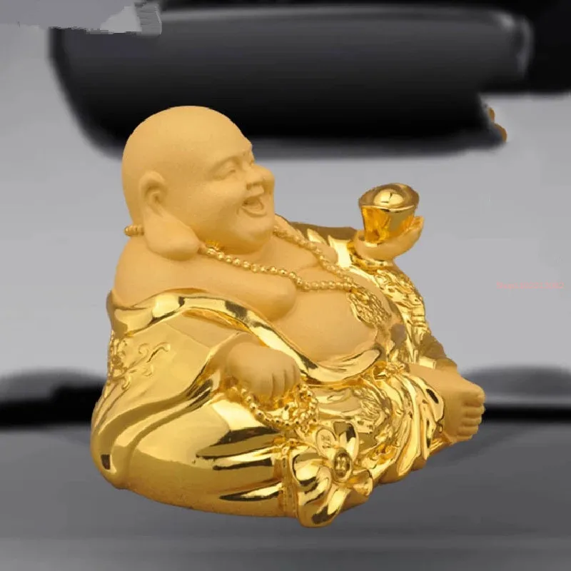 Oro fortunato Fengshui resina che ride Buddha statua buddismo soldi Maitreya scultura figurine casa soggiorno decorazione