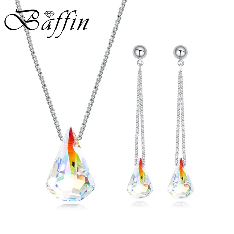 Silver Color Raindrop Pendant Necklace for Women Mother Genuine Crystals from Austria Chain Collar Wedding Engagement Party