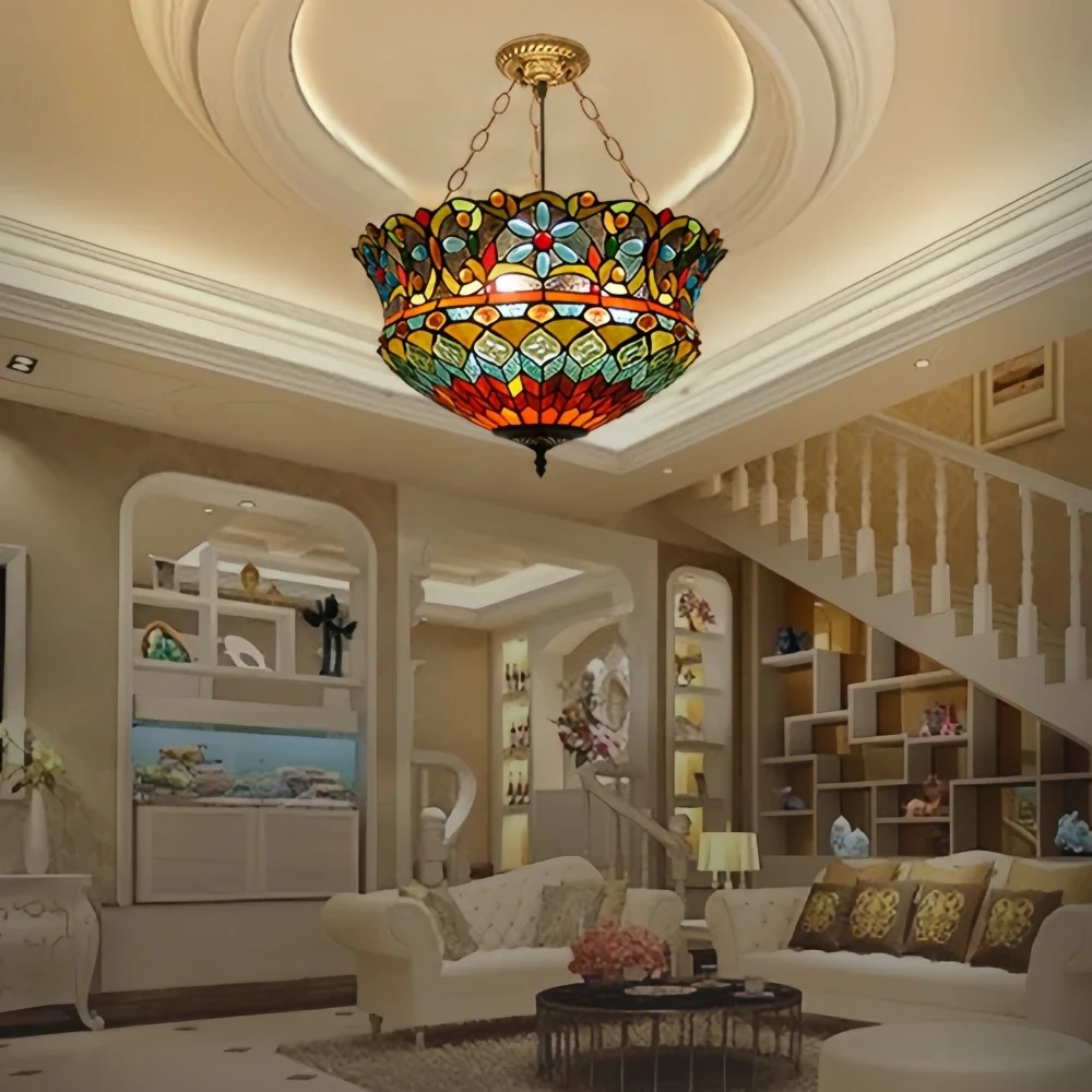 Tiffany Stained Glass Lampshade Pendant Lights Vintage Hanging Lamp For Dining Room Kitchen Light Fixtures Home Art DecorationW2