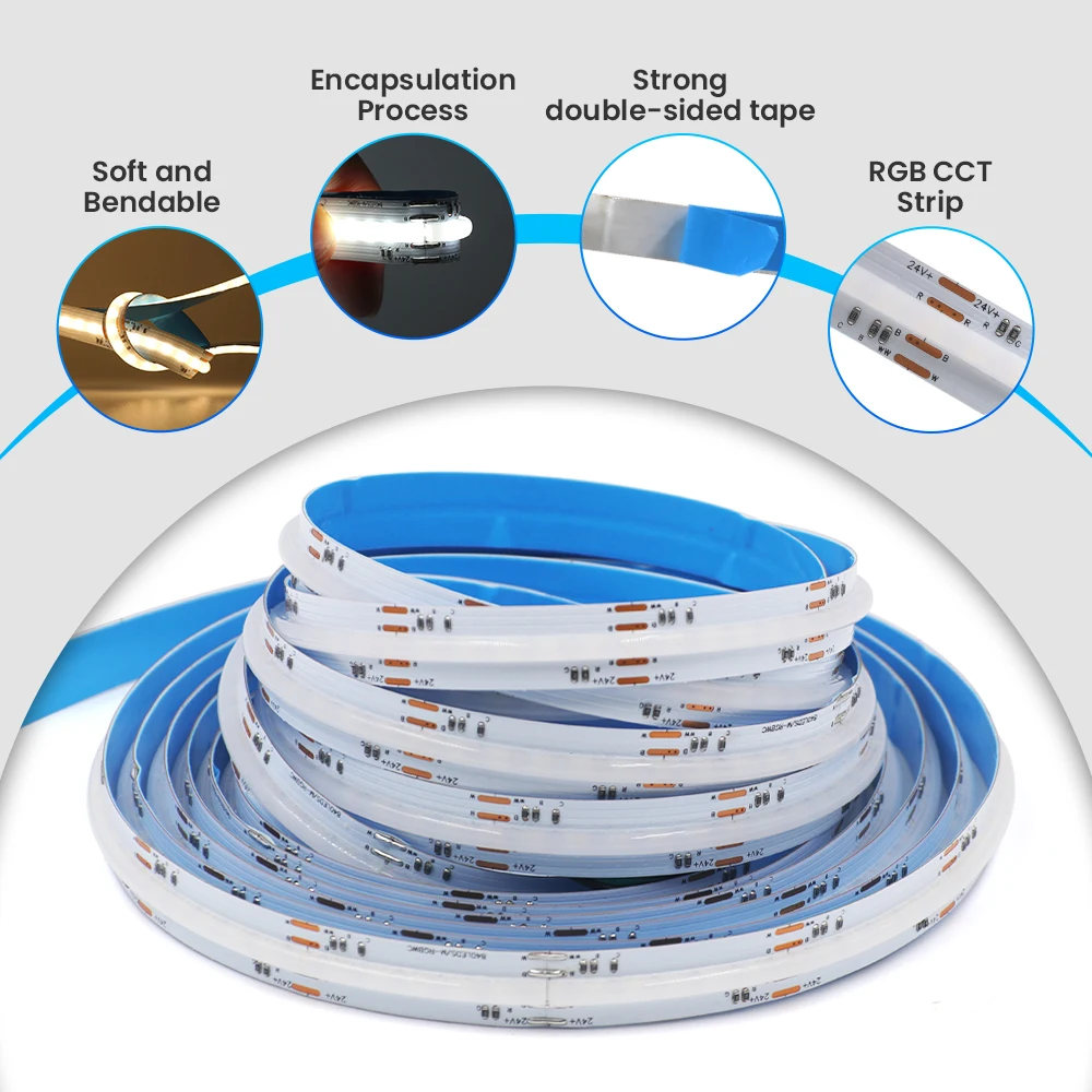 24V RGBCCT COB LED Strip Light 840LEDs High Density Linear Lighting Remote Control Flexible LED Tape Ribbon Lights Bar Decoratio