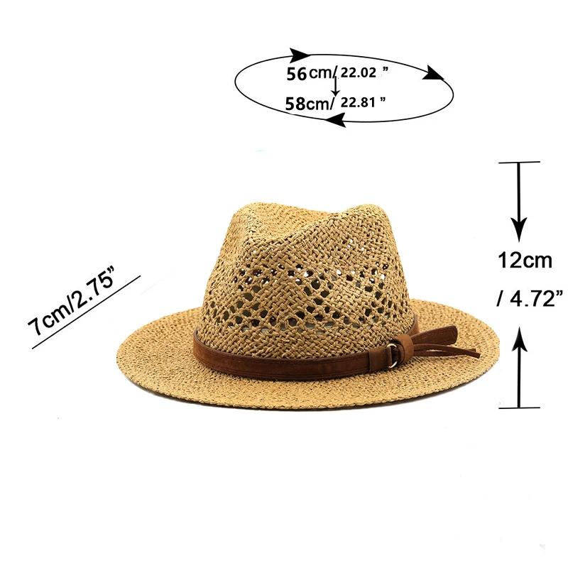 Hollow Men Raffia straw hat Straw Cowboy Hats Western Beach Felt Sun hats Party Cap for Girl Women summer jazz straw hat