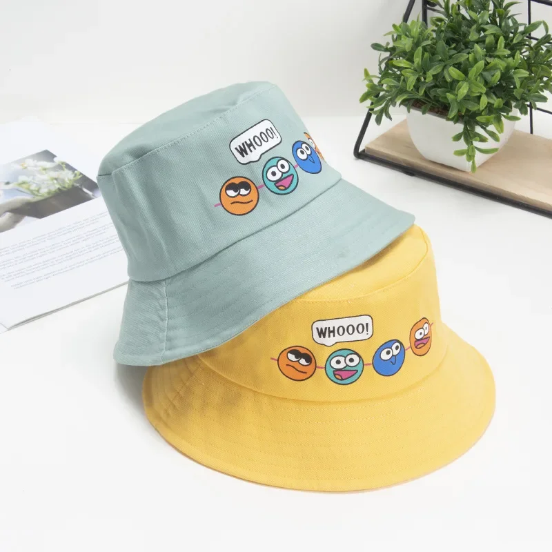 Korean Cute Cartoon Children Bucket Hats Boys Girls Outdoor Sun Hats Kids Caps with Windproof Rope Kids Accessories