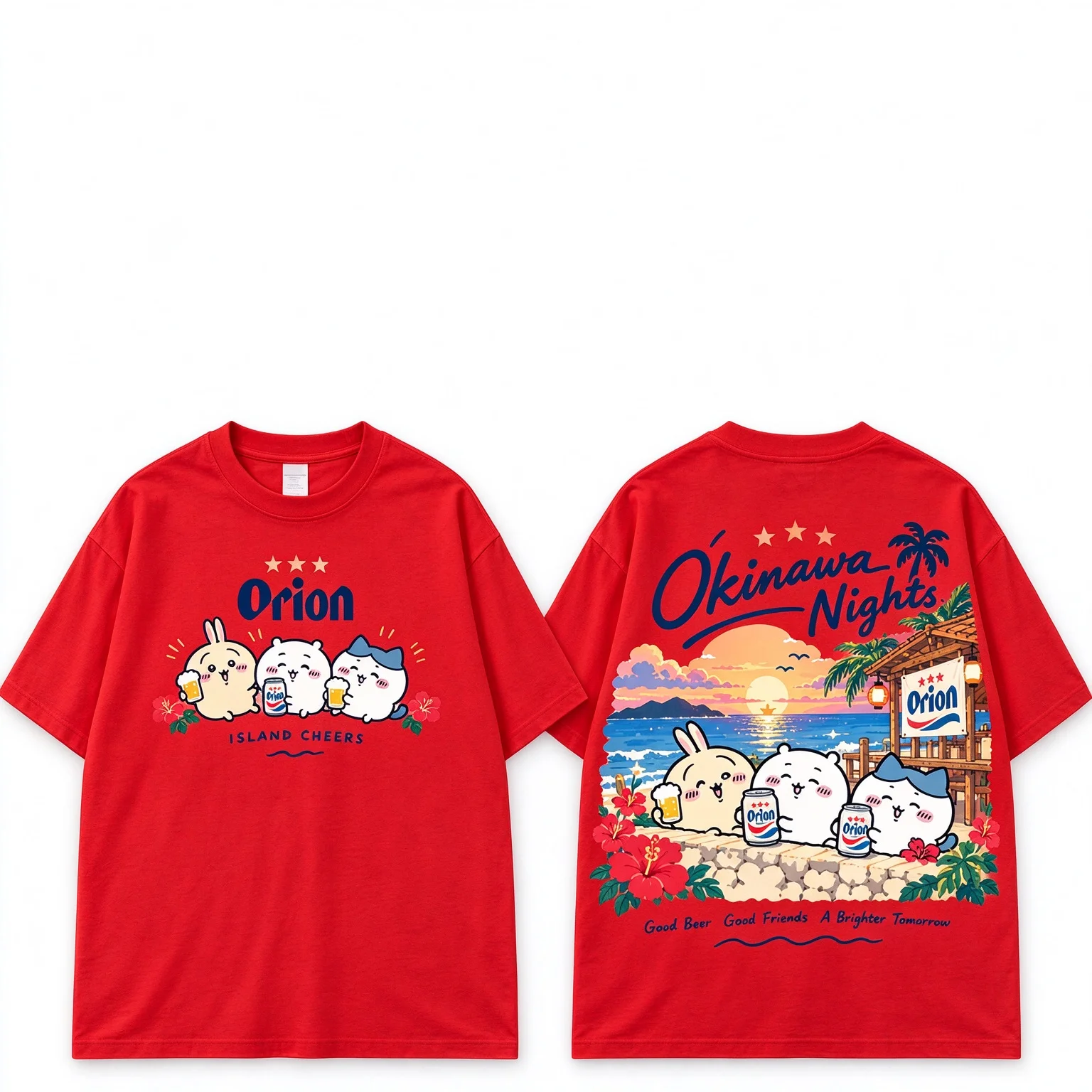 Chiikawa Cute Kawaii Okinawa Bier-T-Shirt für Herren und Damen, weiß, Retro, cooles Grafikdesign, Oversize, kurzärmelig, Streetwear-Oberteil – Detail 7