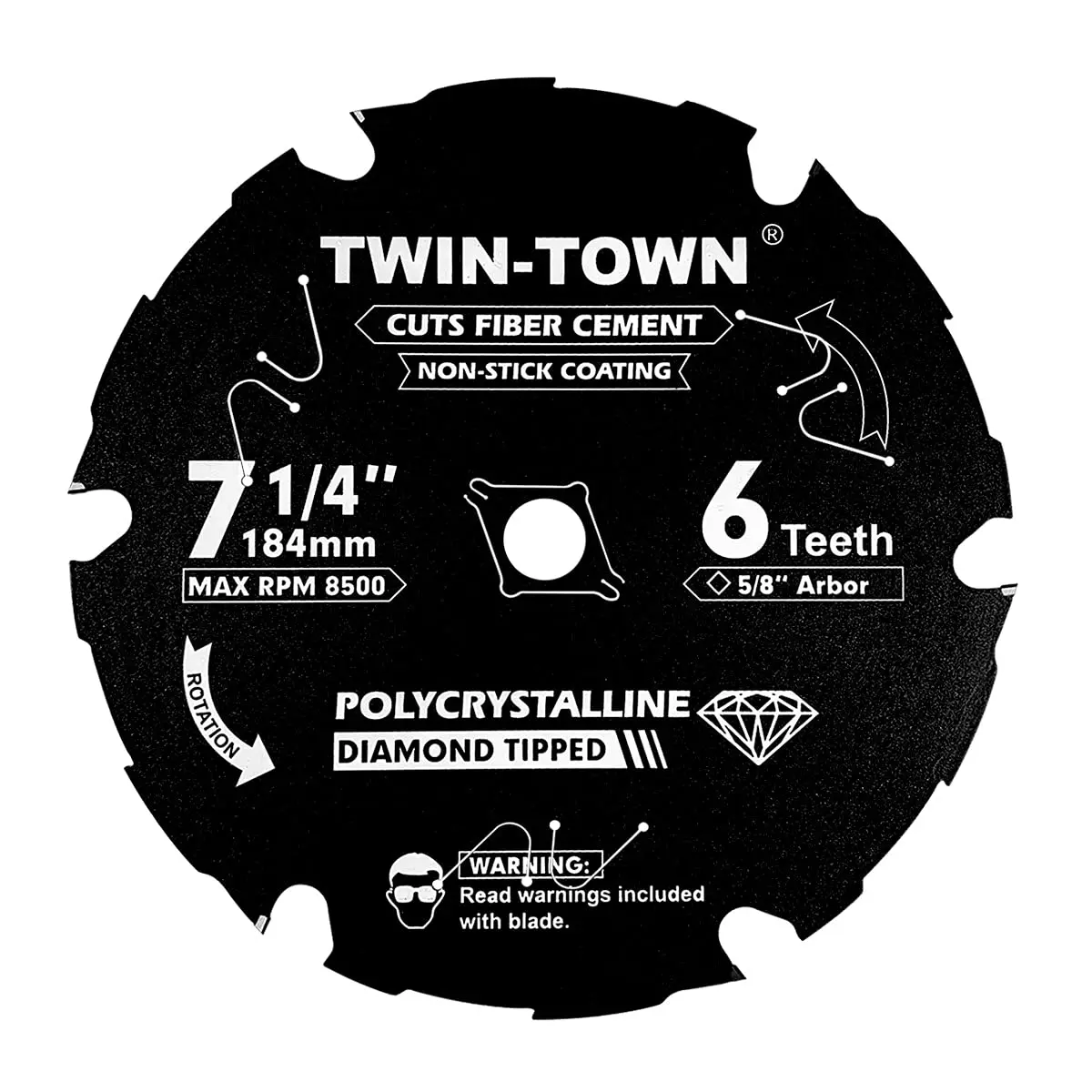 

7-1/4 Inch 6 Tooth PCD Hardie Fiber Cement Saw Blade with 5/8 Inch Arbor for Precise Cutting