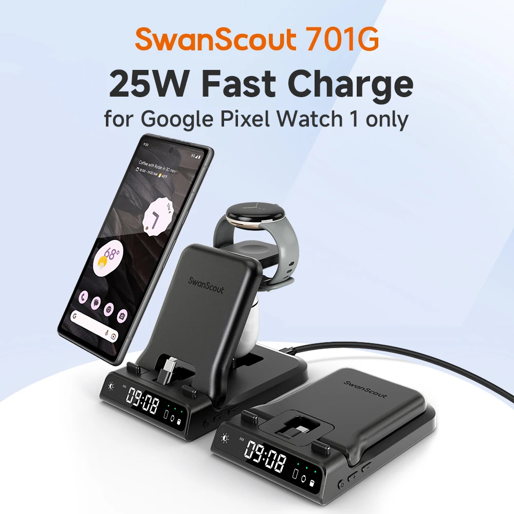 

SwanScout 701G 25W Wireless Charger for Google Pixel 9 Pro Fold 8A 7 6 5 4 Charging Station for Pixel Watch 1 for Pixel Buds pro