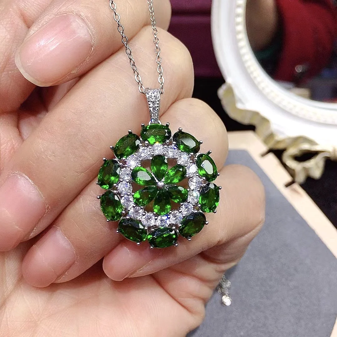 

925 Silver diopside Necklace pendant for Party 16PCS Natural diopside Silver pendant Fashion gemstone jewelry Gift for Lady