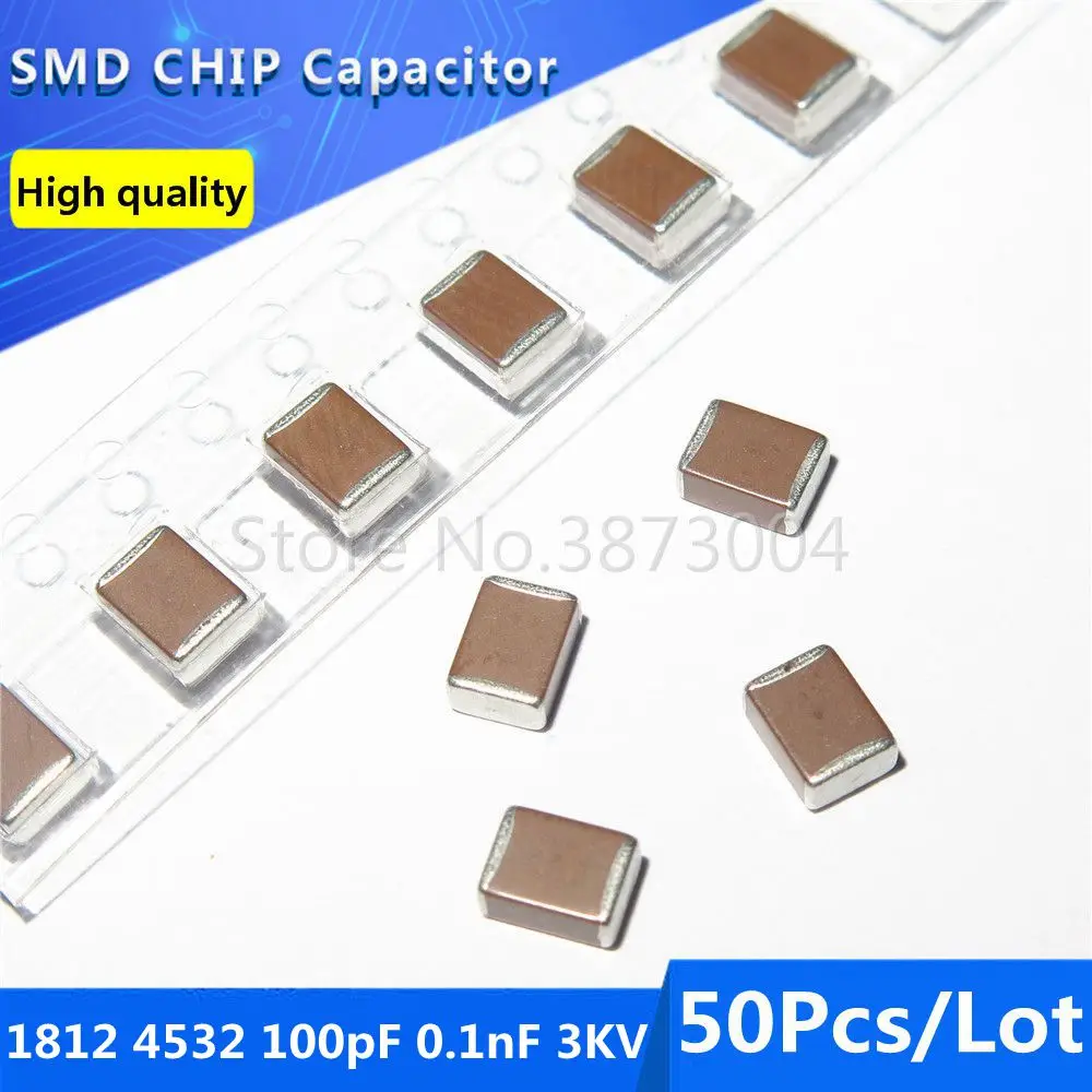 50pcs 1812 4532 100pF 0.1nF 3000V 3KV 5% Thick Film Chip Multilayer Ceramic Capacitor