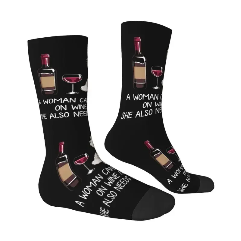 Cute Mens Funny Wine And Maltese Dog Dress Socks Unisex Warm Comfortable 3D Printing Cartoon Puppy Crew Socks