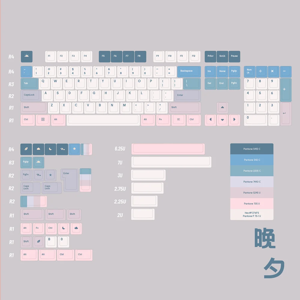 New Style 142 Keys Original Custom Design Keycap Cherry Profile Late Evening PBT Keycap ISO Enter For Mechanical Keyboard