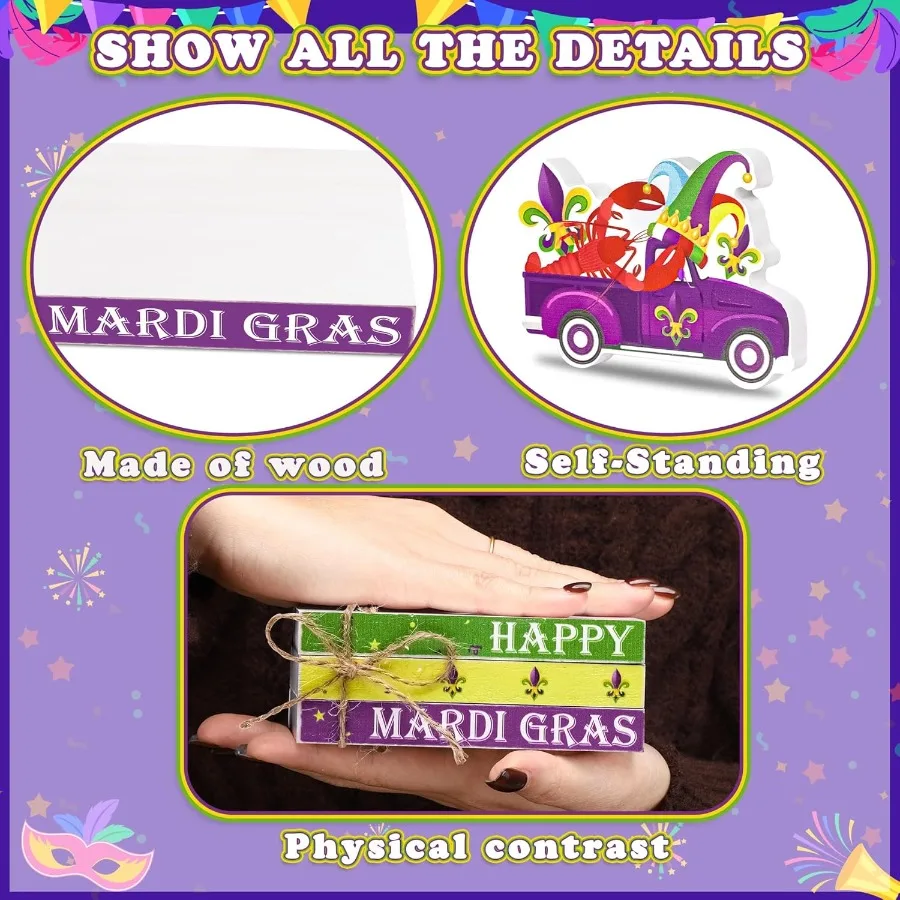 4 قطعة ماردي غرا شاحنة خشبية الجدول المركزية زينة كرنفال طبقات صينية ديكور الحفلات لرف المنزل