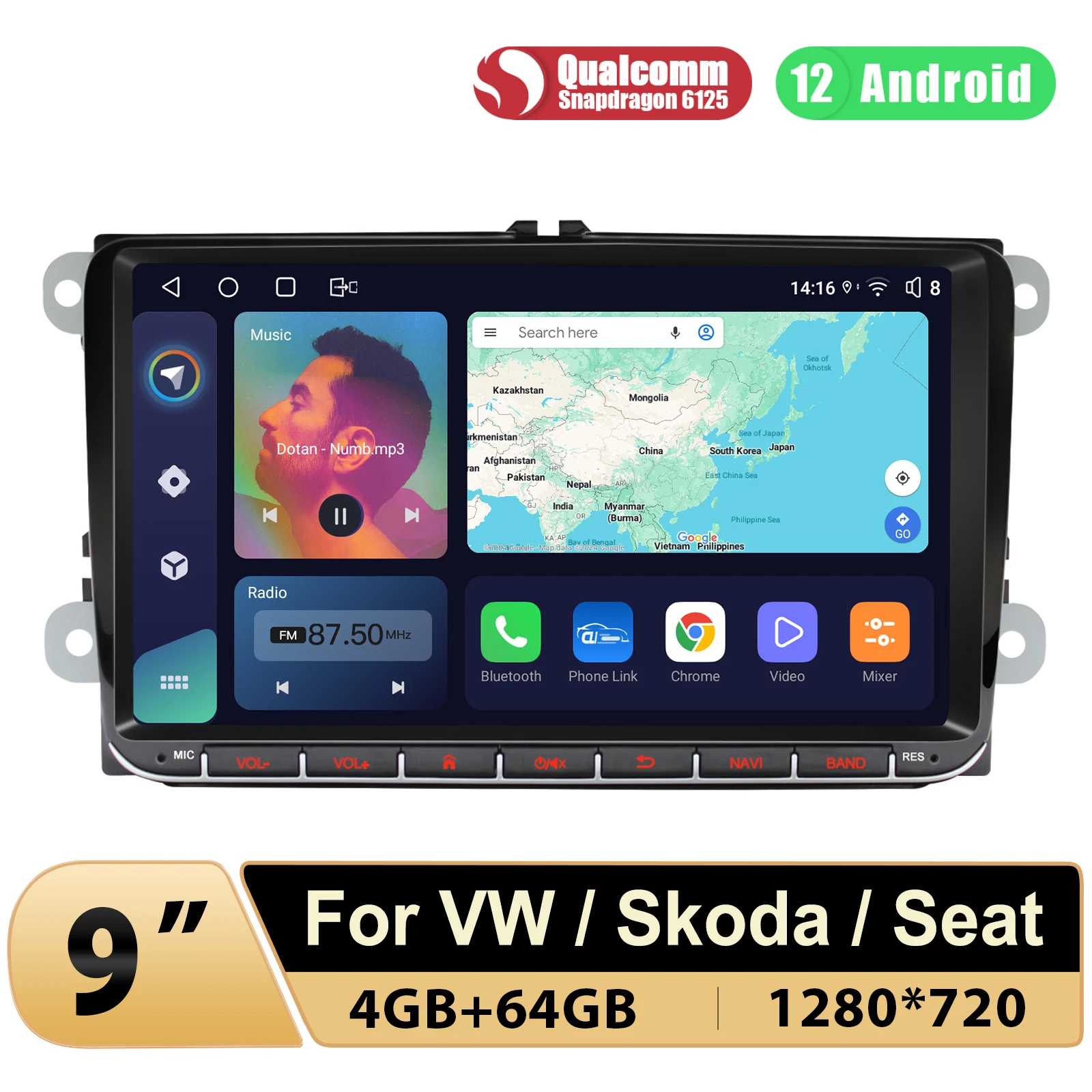 Joying 9 Inch Android 12 Car Radio Stereo GPS Multimedia Player For VW Volkswagen Skoda Octavia Golf Touran Passat B6 Polo Jetta