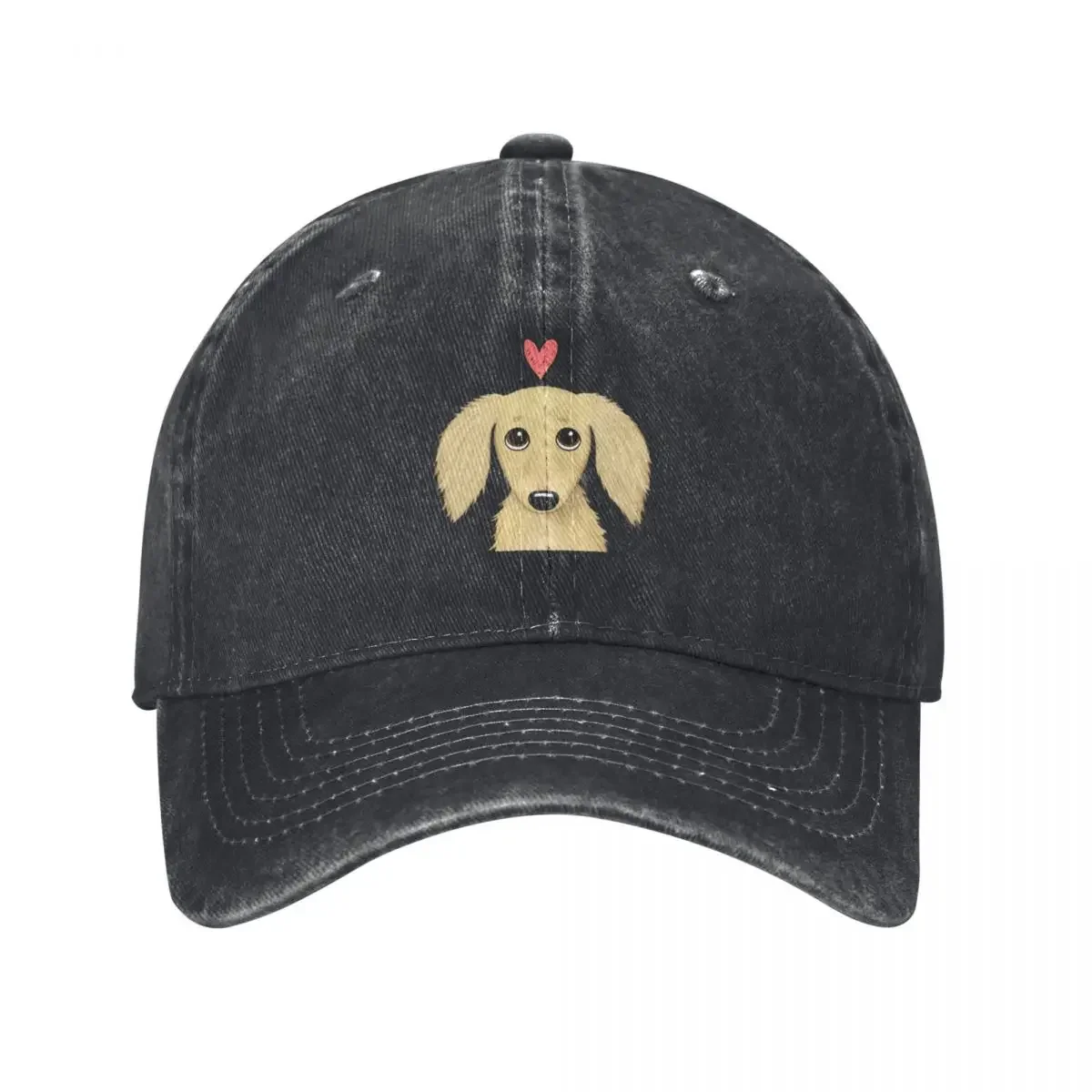 

Longhaired Cream Dachshund Cartoon Dog with Heart Baseball Cap Golf Ball Cap Designer Man Women's