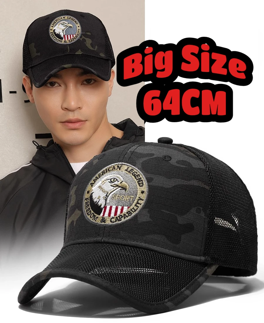 NEW XL Big Head Man Plus Size Mesh Baseball Cap Adult Outdoors Camo Sun Hat Sport Snapback Hats Dad  Trucker Caps Big Size 64cm