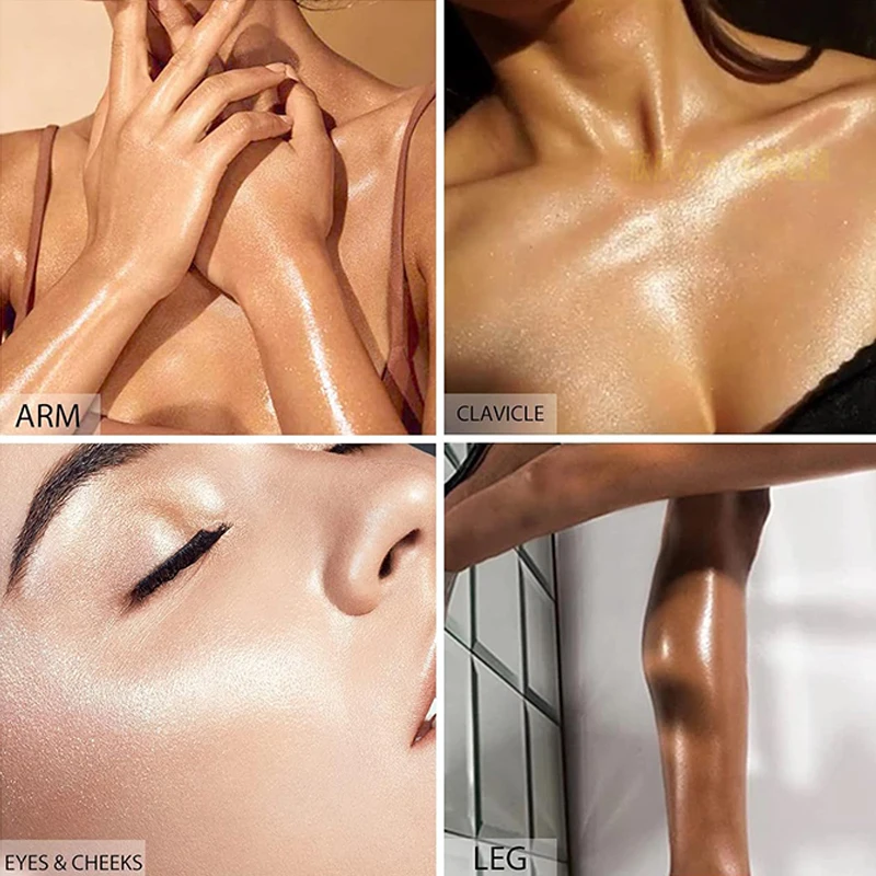 Spray de pó iluminador de diamante de 4 cores, à prova d'água, alto brilho, brilho, bronzer corporal, destaque em pó, iluminador de contorno facial