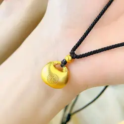 9999 real gold small fat Fu long life lock pendant 24K gold small gold lump pendant auspicious clouds Yuanbao lucky bag necklace