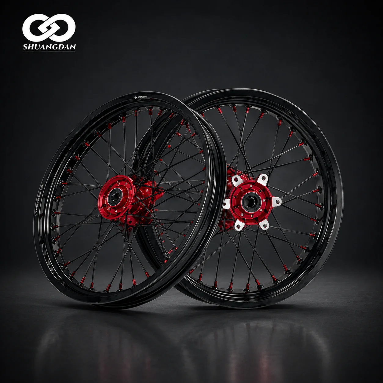 SD New 7050T Aluminum 17 Inch Supermoto Wheels For Ultra Bee 17x2.5/3.5 Red Hub Anodized Black Rims 36 Spokes