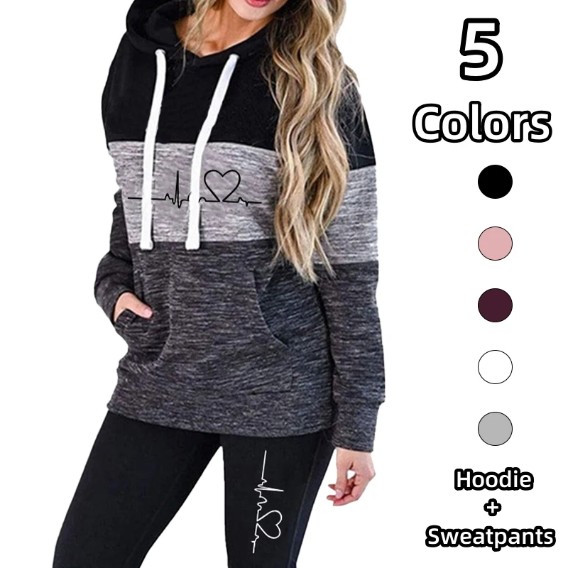 

Hot Women's fashion Jogging Suit Tricolor Hoodie Suit Hooded Sweatshirts Pants Sets Sports Hoody Tracksuit