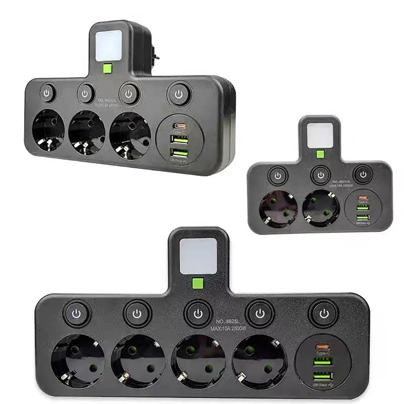 EU Multifunction Socket Switch USB Fast Charging Independent Control Multi-port Power Strip Overload Protection for Home Office
