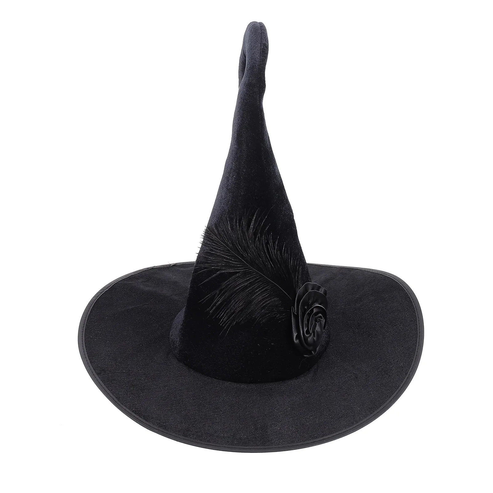 

Black Hat Rose Embellishment for Halloween Costume Masquerade Party Wizard Hat Flannel Ladies Headwear