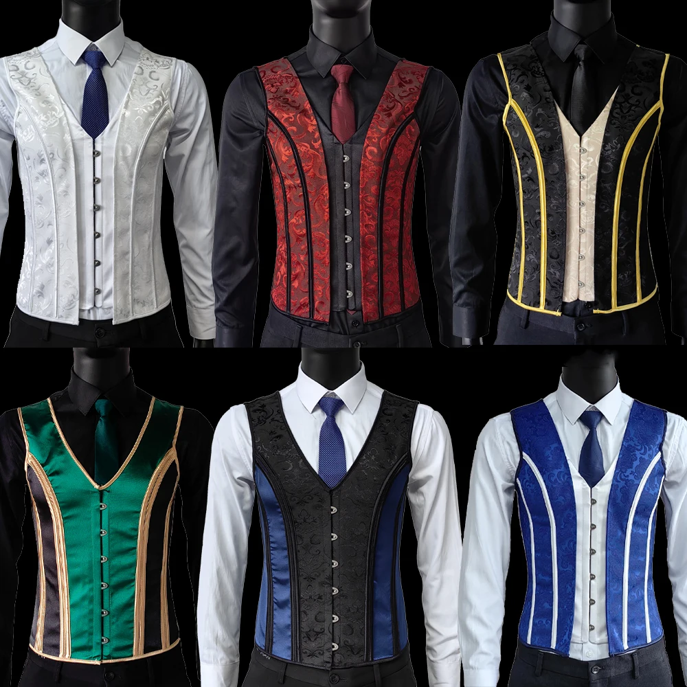 Corsé ajustado para Abdomen para hombre, chaleco moldeador de huesos de cintura adelgazante, Control del vientre y el estómago, chaleco Vintage, corsé Medieval elegante