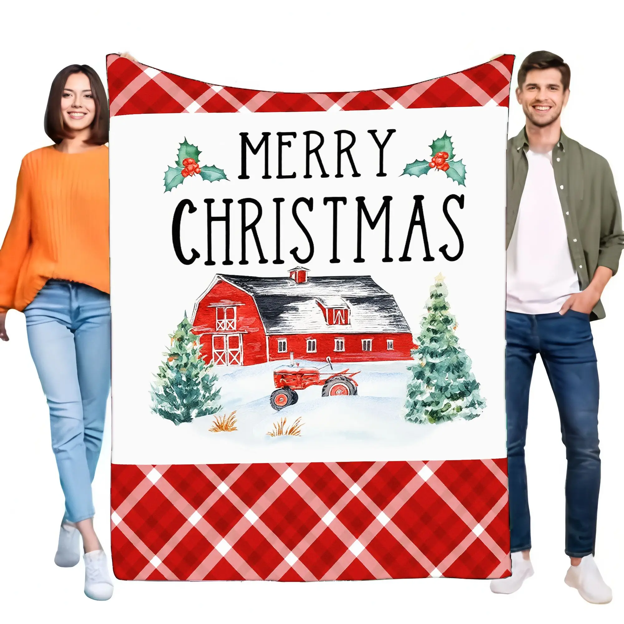 Merry Christmas Blanket Cozy Soft Fleece Throw for Winter Holiday Decor Warm Lightweight Bed Sofa Gift for Friends and Family Ch