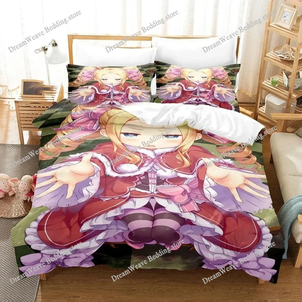 

3D Printed Anime Re Zero Rem Ram Emilia Bedding Set Boys Girls Twin Queen Size Duvet Cover Pillowcase Bed Kids Adult