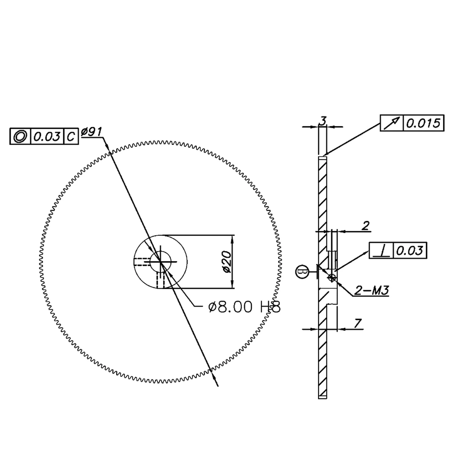 0,5 Module 130 tanden Klein tandwiel van aluminiumlegering