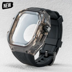 Luxury Transparent Waterproof Case for Apple Watch Ultra 2 49mm Protection Anti-slip Watch Cover+Silicone Strap for Apple Watch