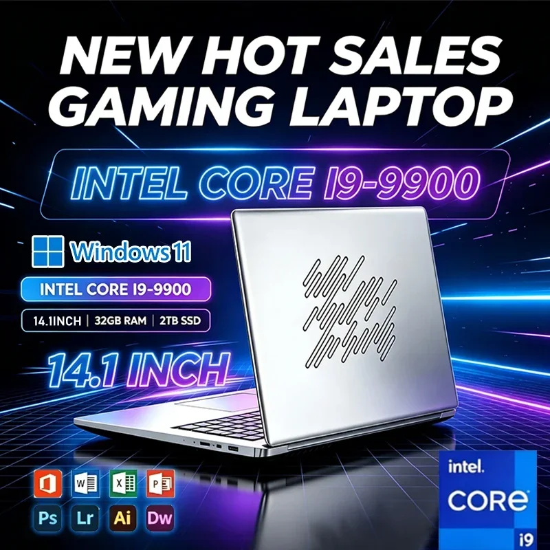 New Office Laptop Intel Core i9 9900 14.1 inch 4K HD Screen Windows 11 16GB RAM 1TB SSD Portable Slim Laptops PC Gamer Computer