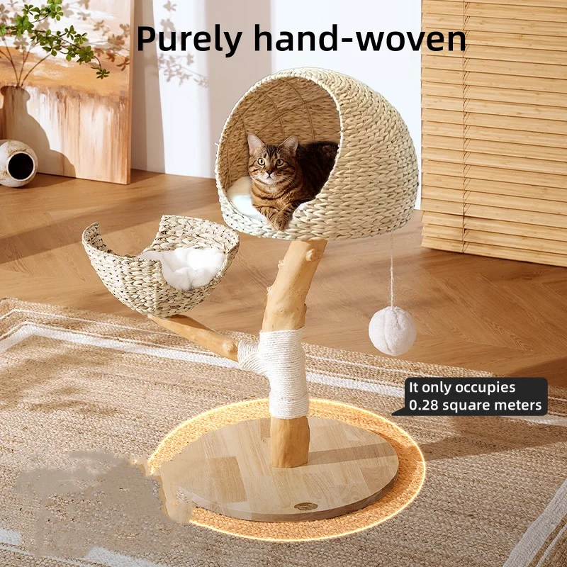 High Quality Cat Tree Rattan Knitting Solid Wood Does Not Occupy Space Kitten Viewing Platform Cat Climbing Frame Tree