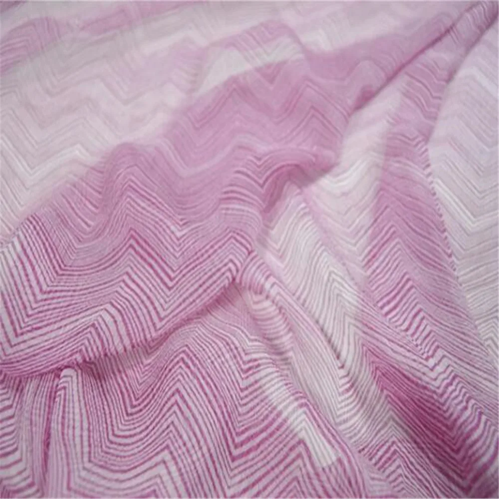 New Simple Printed Line Geometry Soft 100% Natural Crepe Silk Crinkle Chiffon Fabric for Gilr Modern Clothes Pink Color