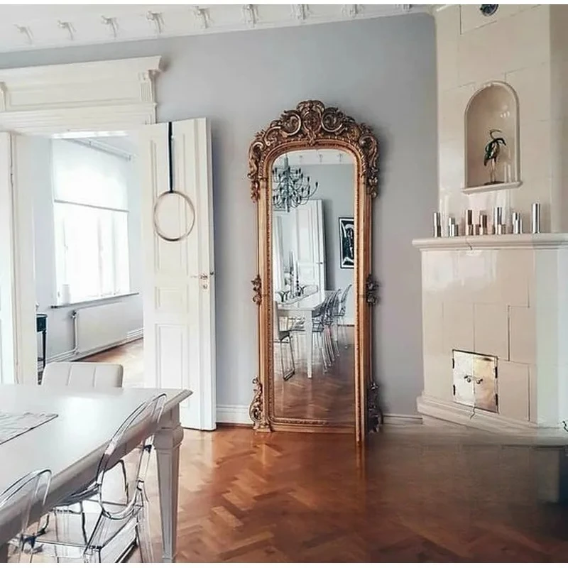 for European Retro Carved Full Length Mirror French Style Floor to Ceiling Mirror American Creative High End  Mirror