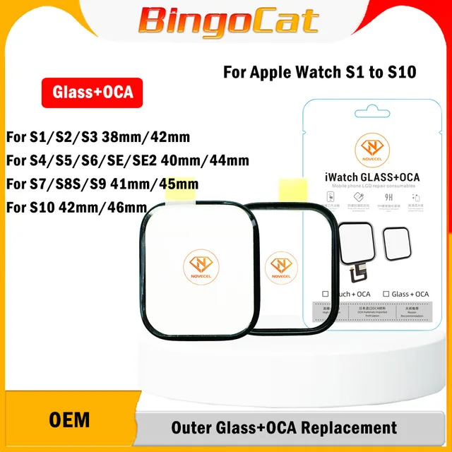 Novecel 5 szt. 1:1 OEM Ekran Dotykowy Szkło Zewnętrzne + OCA Do Apple Watch Series Ultra S11 46mm S4 S5 S6 S7 S8 41 S10 44mm 45mm