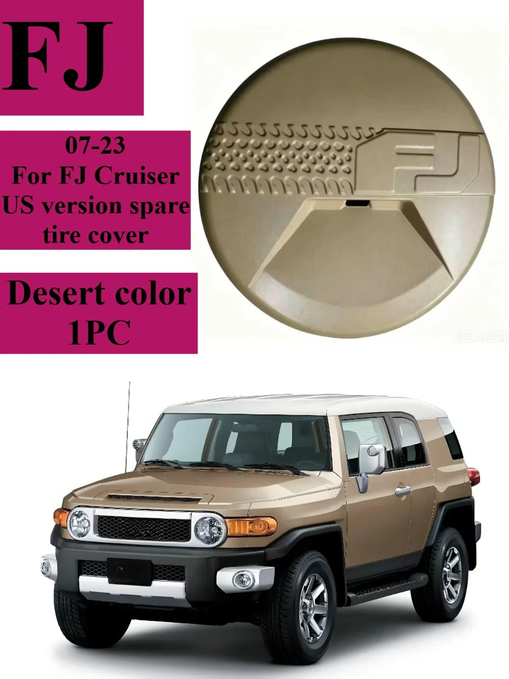2007-2023年式トヨタFJクルーザー用ハードスペアタイヤカバー、FJロゴ