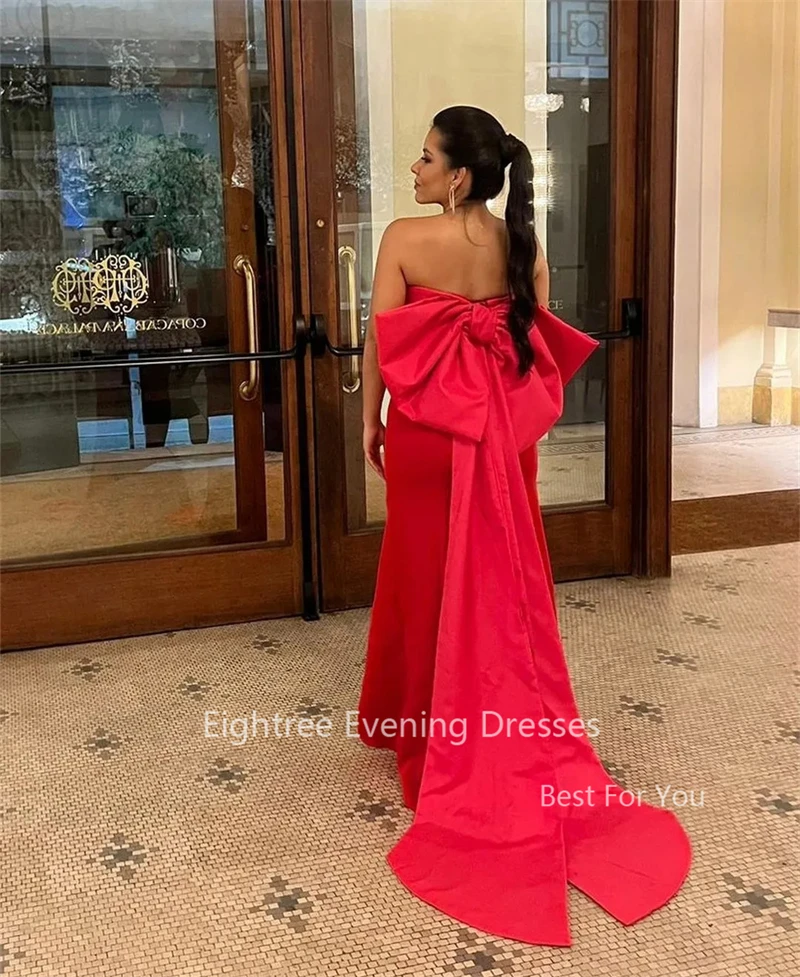 Eightree Graceful Pink Red Strapless Prom Party Dress Sexy Mermaid Evening Dresses Garment Big Bow Back Cocktail vestido de gala