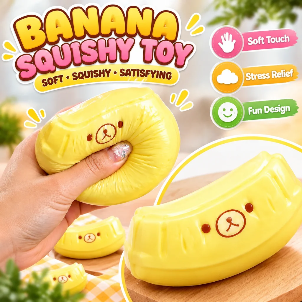 Squishy Banana Bear Stress Relief Toy Food Grade Silicone Handmade Butter Texture 1Pc Professional