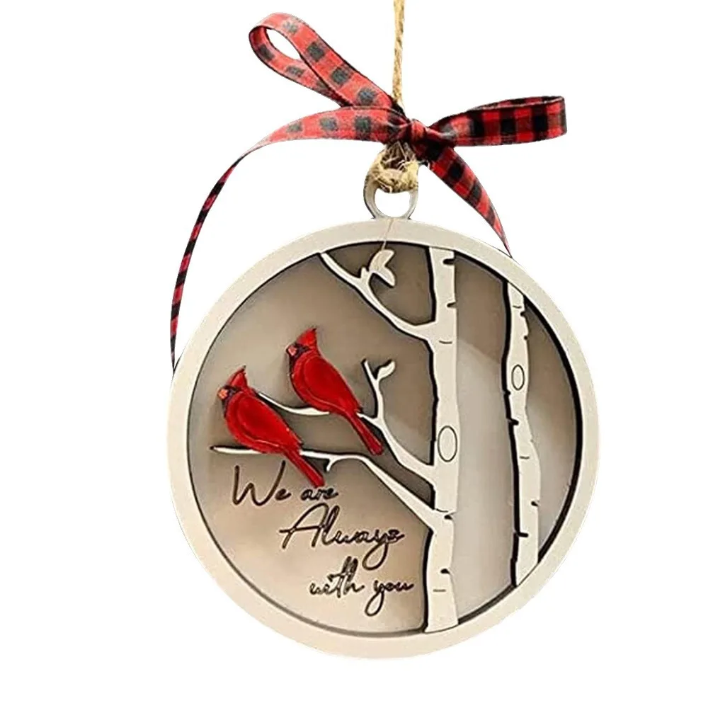 Pingente de natal árvores de natal lareiras portas decoração escritório madeira vermelho penas resistente cardeal memorial ornamentos