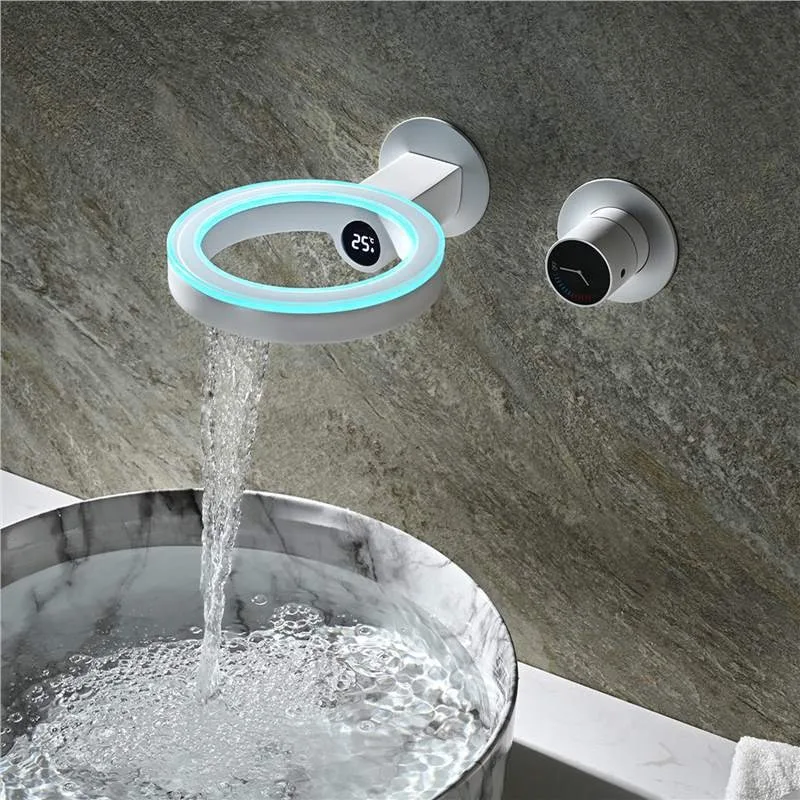 2025 Modern Wall Mounted Single Handle Solid Brass Basin Faucet Bathroom Sink Tap Waterfall Style High Flow Rate