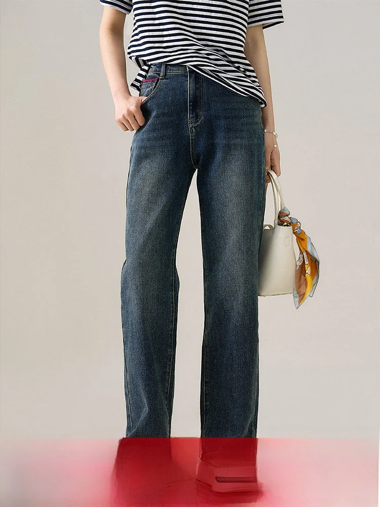 

Джинсы с высокой талией и широкими штанинами, цвет Blo, ретро, весна 2024, повседневный дизайн, сенсационные джинсы для женщин, хлопчатобумажная ткань