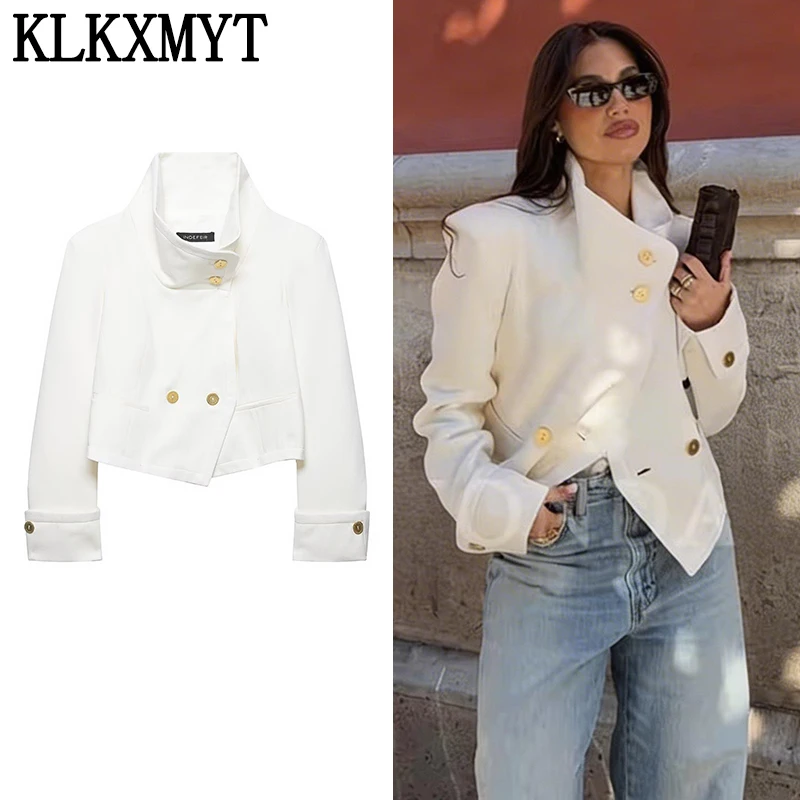 KLKXMYT Polka Dot Kurze Jacken für Damen High Street Langarmmäntel Frau 2026 Elegante Bürodamen Lässige Oberbekleidung