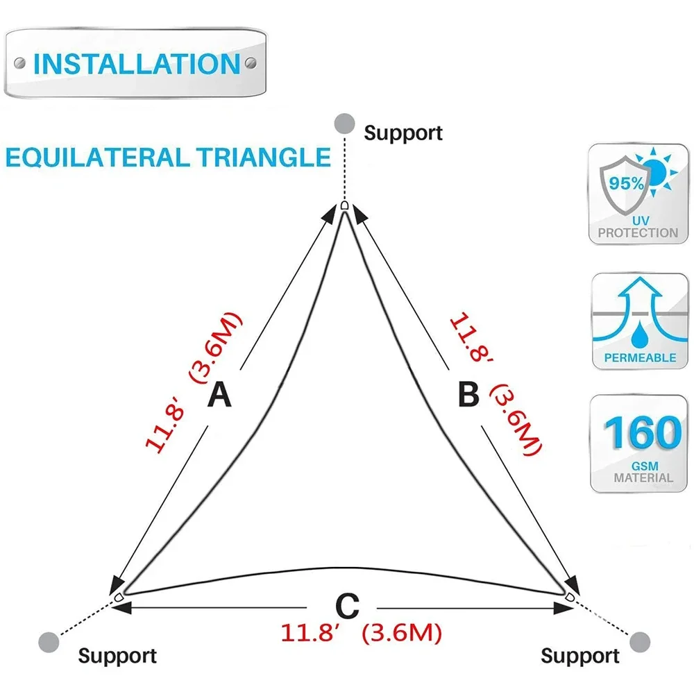

Multi-size Triangle Sun Shade Sail Waterproof Outdoor Garden Patio Party Sunscreen Awing Sun Canopy For Beach Camping Pool