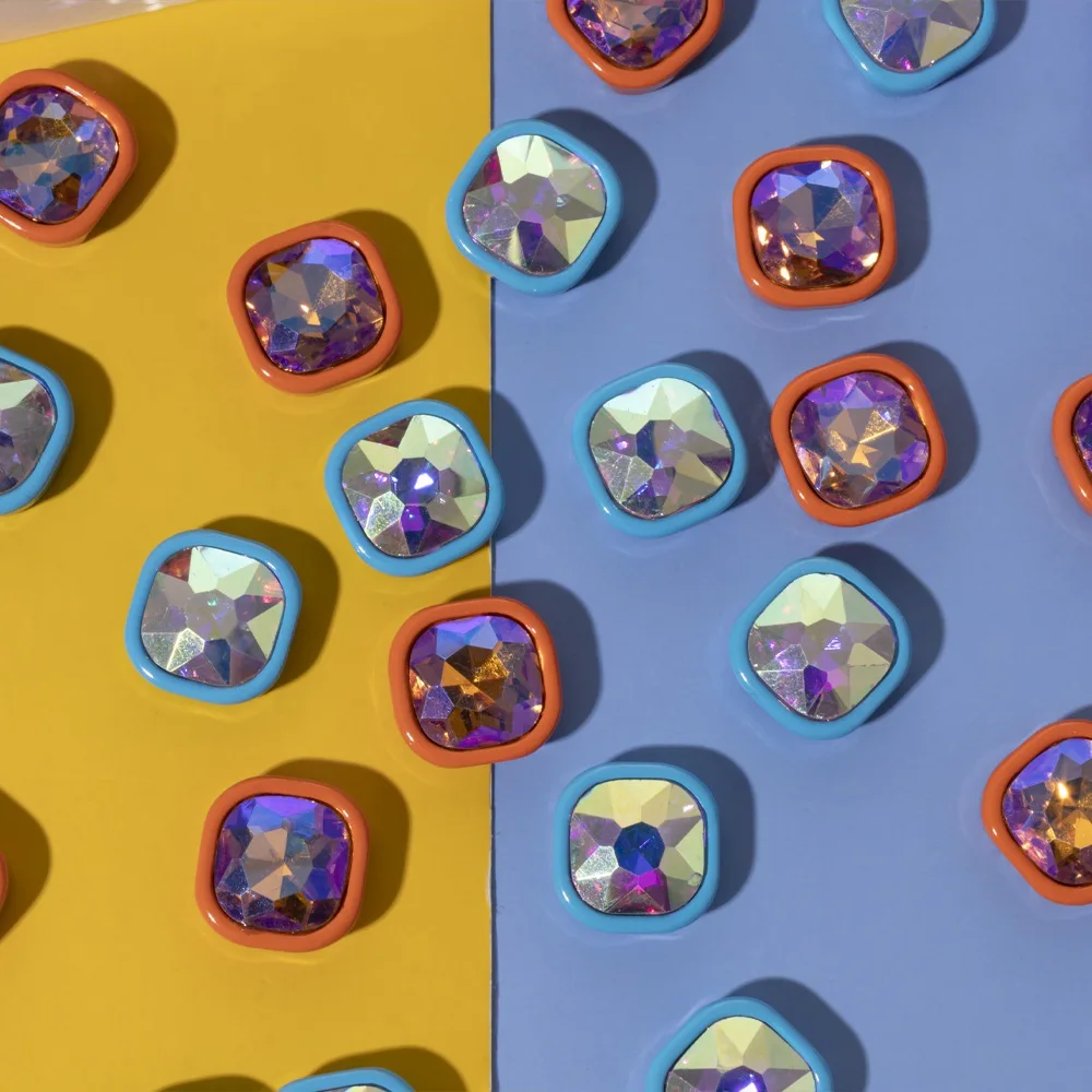 Bohemian Style Colorful Enamel 15MM Square Table Set with Crystal Diamond Beaded Accessories Accessories