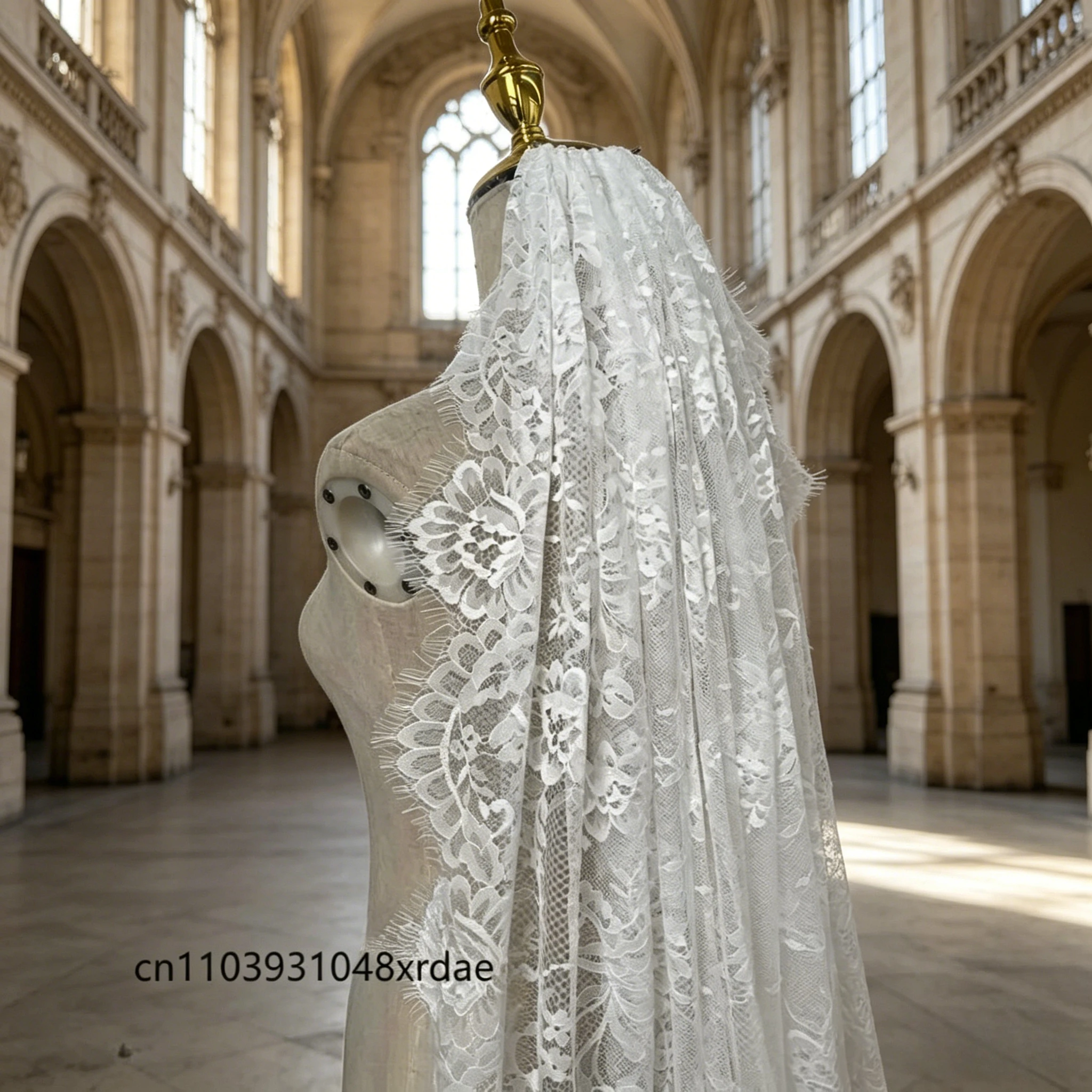 Velo de Novia Francés de un Solo Nivel, Tipo Mantilla, con Borde de Encaje de Pestañas, Longitud Personalizada, Accesorios para Vestido de Novia