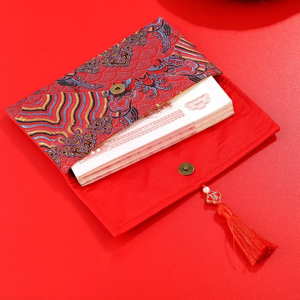 Multiple Patterns Money Pocket Longevity Lock Design Tassel New Year's Blessing Bag HongBao Embroidery Brocade Red Envelope