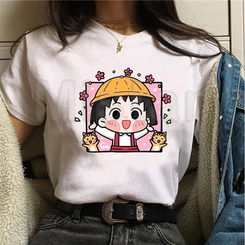 Kawaii Chibi Maruko T Shirt Women Casual Short Sleeve Printed Cute Cartoon Tumblr Anime T-Shirt Funny Harajuku Tops Tshirt