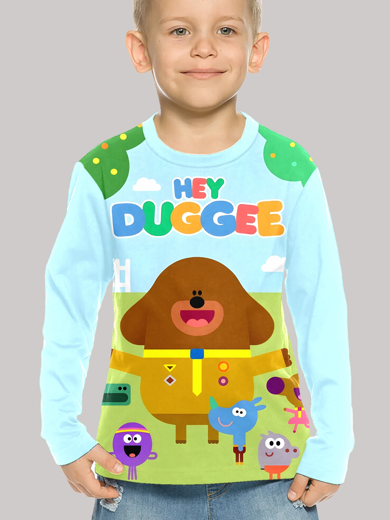 3D Print Children Cute Hey-D-DuggeeS T-Shirt Long Sleeve Spring Fall Clothes Casual Round Neck Boys and Girls Tops