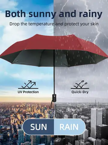12 Bone Black Glue Fully Automatic Umbrella Thick Durable Three-Fold UV Resistant Folding Design for Protection And Style