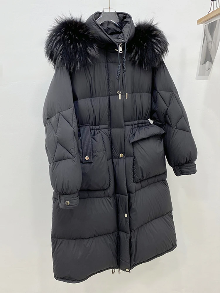 

Women Winter Warm White Goose Down Jackets Hooded Puffer Jackets Natural Fox Fur Collar Thick Coat Female Outwear