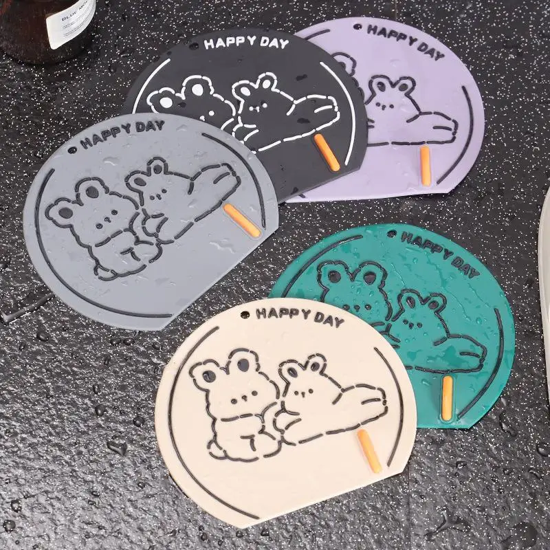 

New Sewer Floor Drain Cover Deodorizer Rabbit Bear Pattern Bathroom Silicone Deodorant Mat Kitchen Toilet Insect-proof Mat