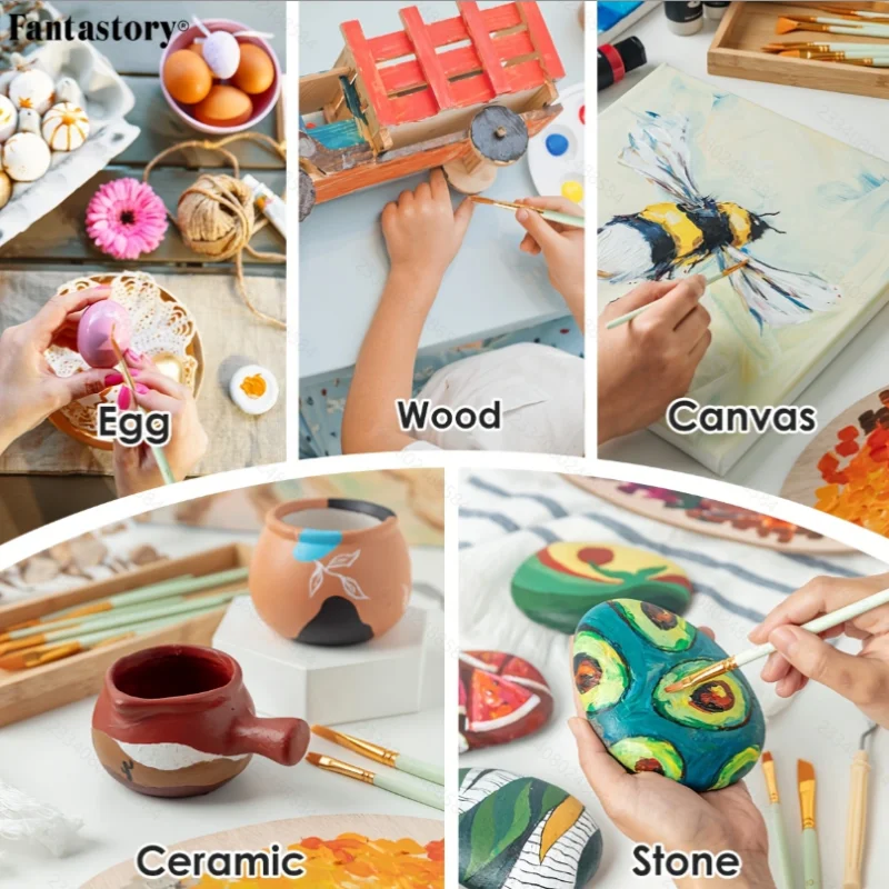 مجموعة طلاء أكريليك رائعة مكونة من 28 لونًا كلاسيكيًا، طلاء حرفي احترافي مع 12 فرشاة، مناسبة للخشب/الأحجار/النموذج/الصخور